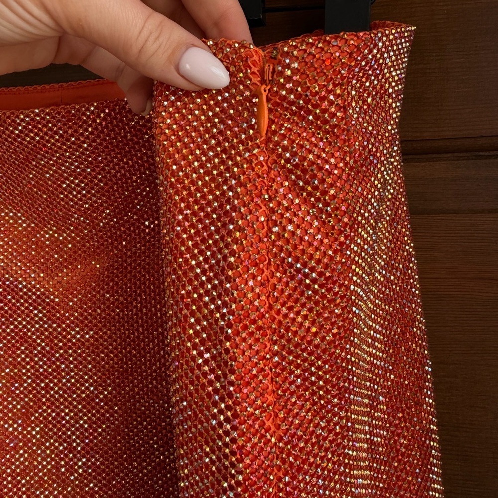 Finesse Alyah Orange Rhinestone Micro Mini Skirt - Picture 5 of 9
